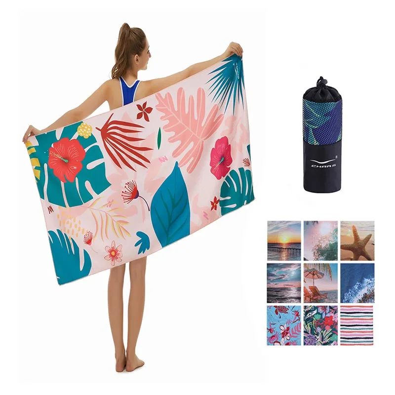 Large Microfiber Sand Free Custom Logo Beach Towels With Travel Bag Set