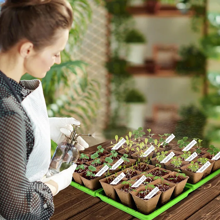 Biodegradable Nursery Pots With Humidity Dome Square Seeding Starter Peat Pots for Seedlings Garden Vegetable Flower Germination