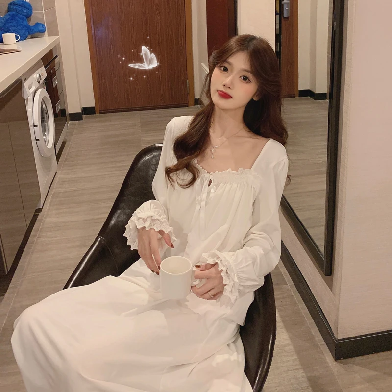 White Nightgown Sleepwear Lady Spring 