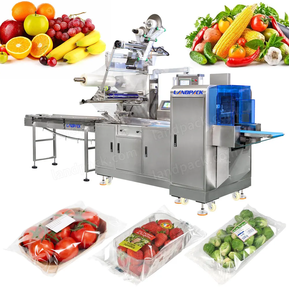 Fully Automatic Reciprocating Flow Pack Machine for Tomatoes Strawberries Fruits in Boxes Food Packaging with Labeling Function