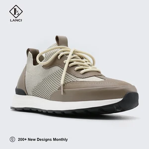 LANCI OEM Fly-woven Sneakers Comfortable Breathable Genuine Leather with Lace-Up Closure Anti-Slip Feature Customizable Sneakers