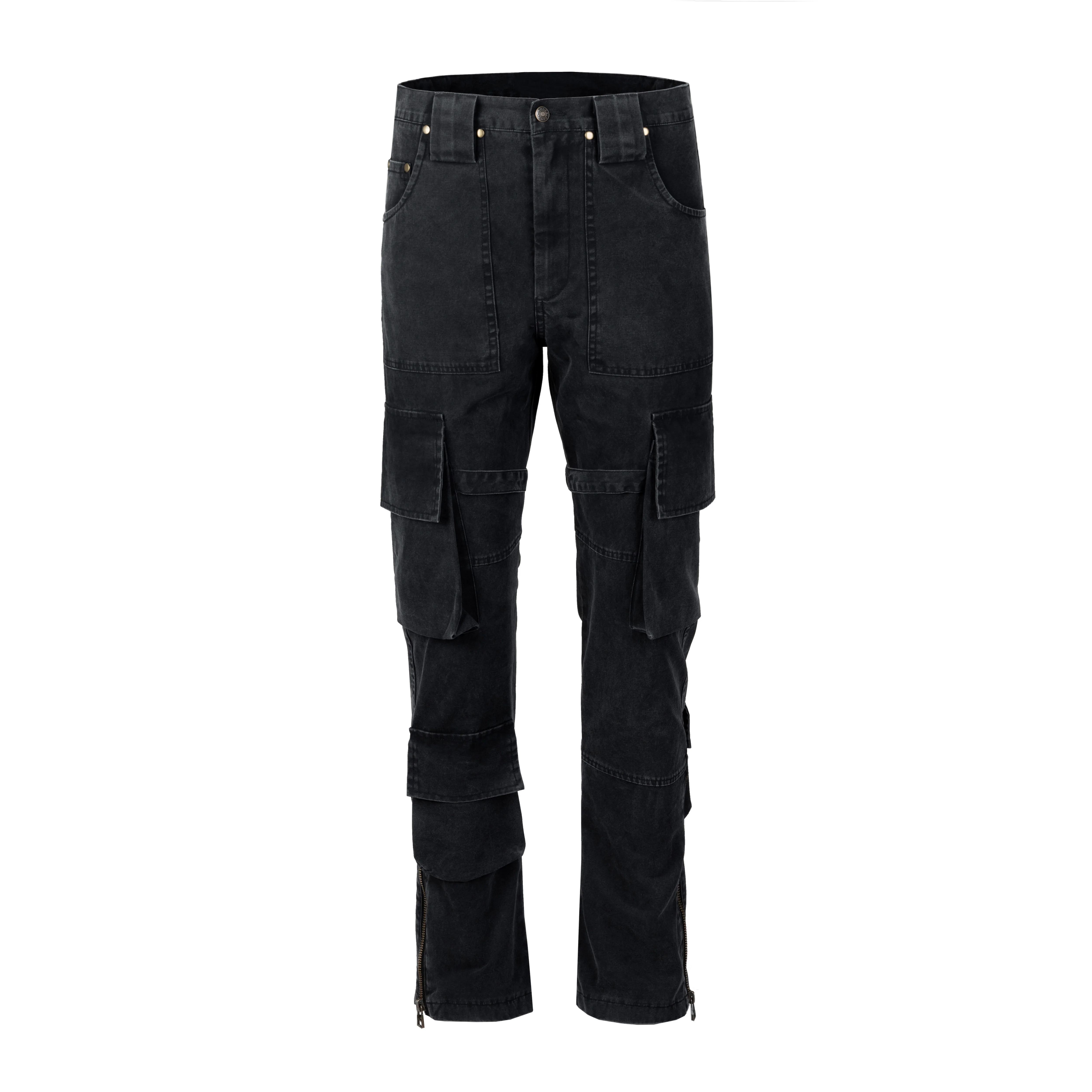 Streetwear Black Denim Men Cargo Pants Styling Multi Pockets Plus Size