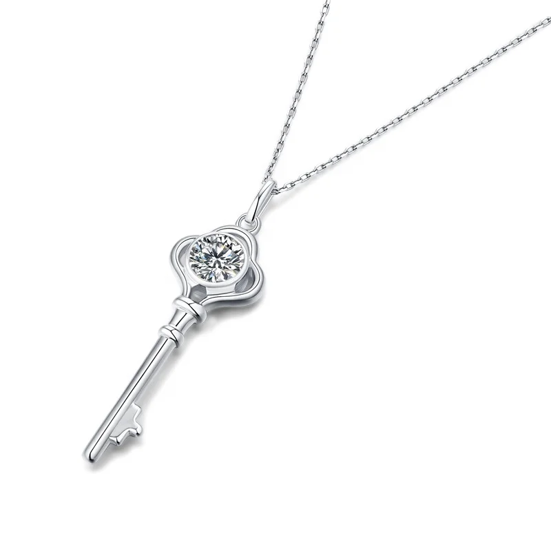 HMOIS love necklace crystal silver 925 sterling 1.0ct round moissanite chain necklace for women