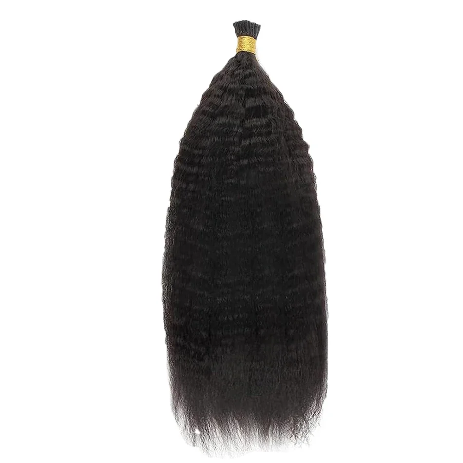 Brasilianische Kinky Straight I Tip Extensions Echthaar Weave Bundles Naturschwarz Farbe #1B 100 Gramm_voghion.com