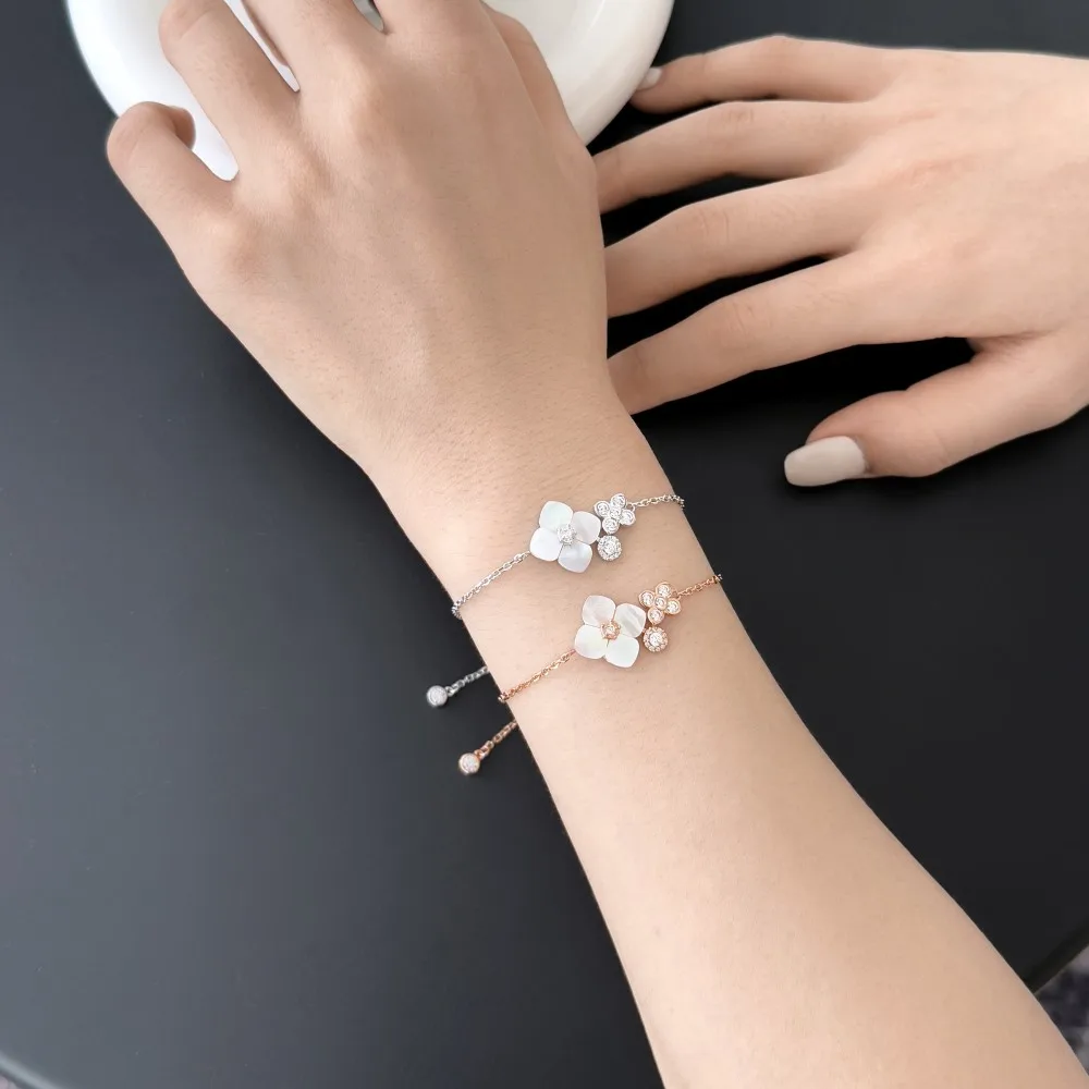 KAKODIY Charm Design Rhodium Rose Gold Plated Chain Link 5A Cubic Zirconia Shell Flower Pendant Bracelet & Women's Bracelet detail 2