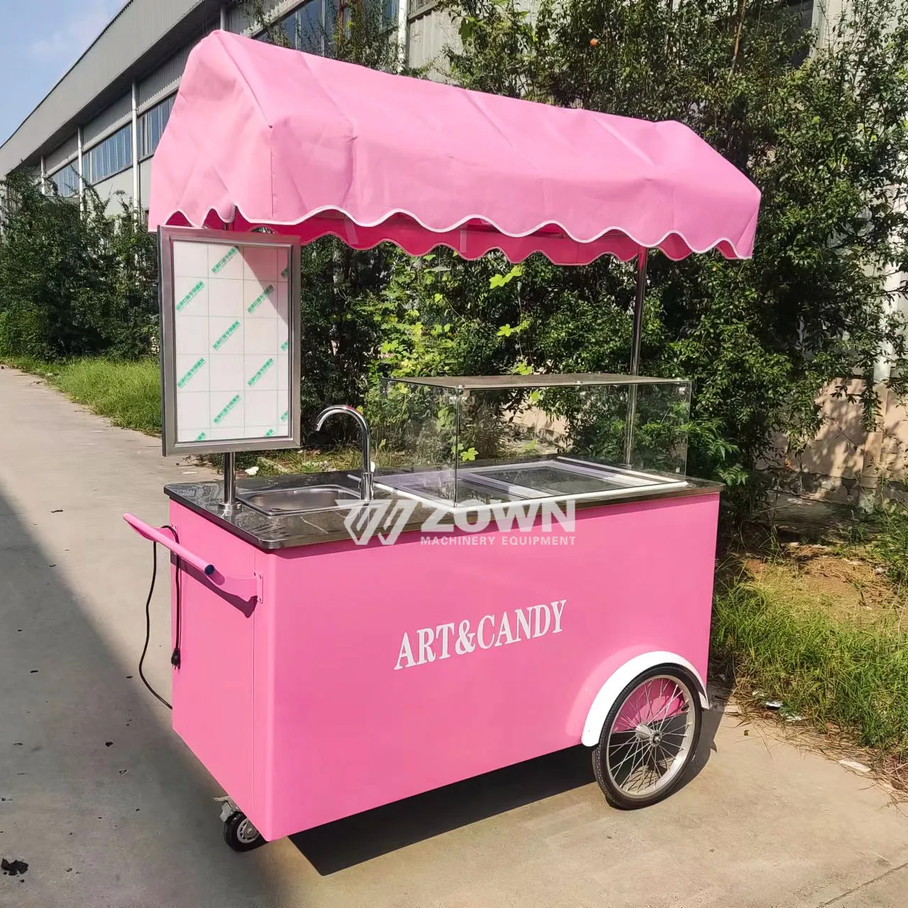 New Customized Style Pink Flower Display Street Food Trailer Full Equipment Mobile Snack Carts for Sale