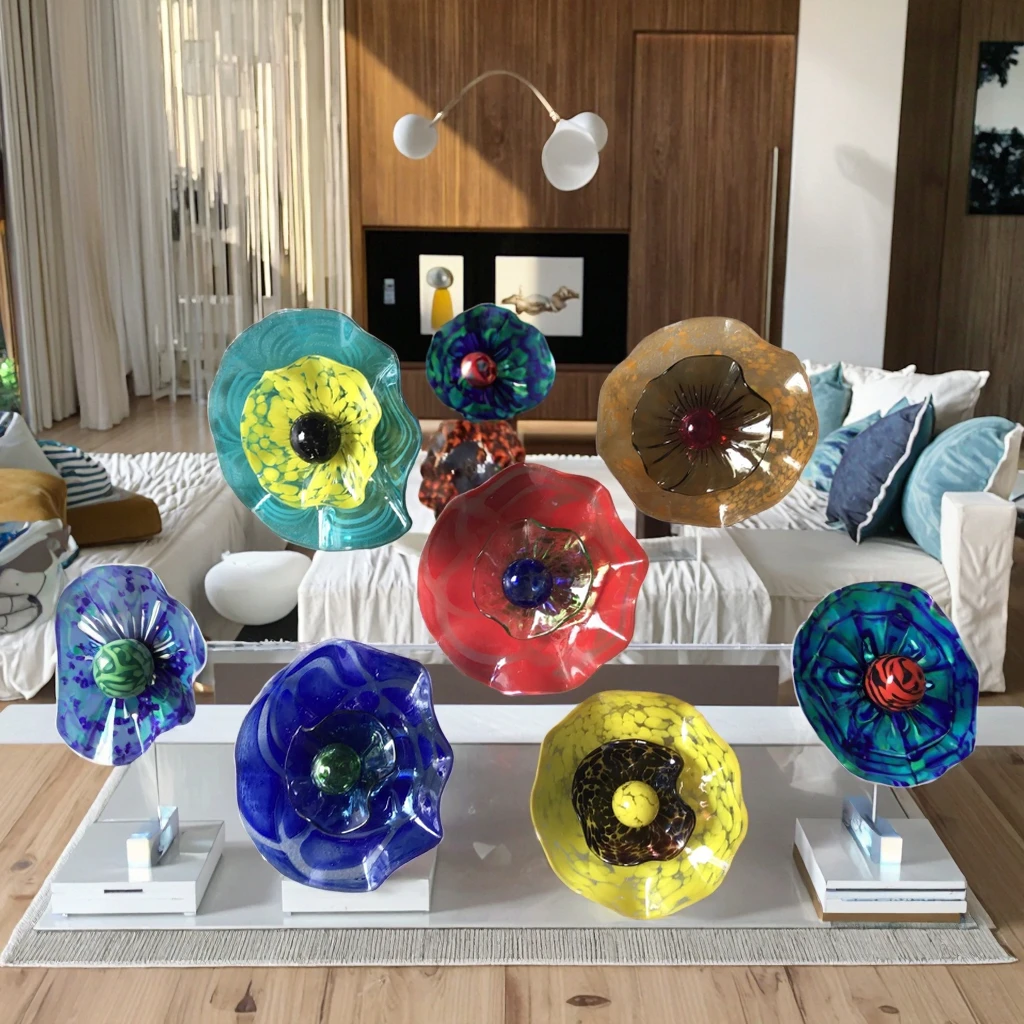 Glass Plate 3 Layers Large Wall Decorative Wall Hanging Decor Murano Glass Modern Interior Hand Blown Murano Art Flower Glass