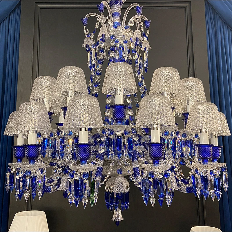 Luxury Villa Blue K9 Crystal Chandelier Household Dining Table Interior