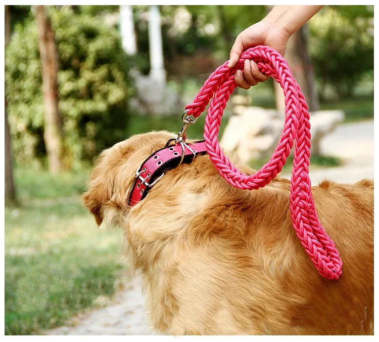 Wholesale Muti-colors  Pet Dog Collar Nylon Braided Rope Dog Leash Reflective lead for big dog