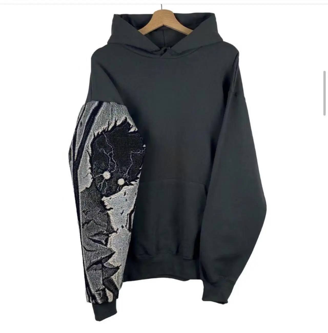 Custom Streetwear Hoodies Unisex Oversized 100% Cotton Fleece Pullover Kangaroo Pocket Woven Tapestry Cartoon Hoodie for Men gallery 8