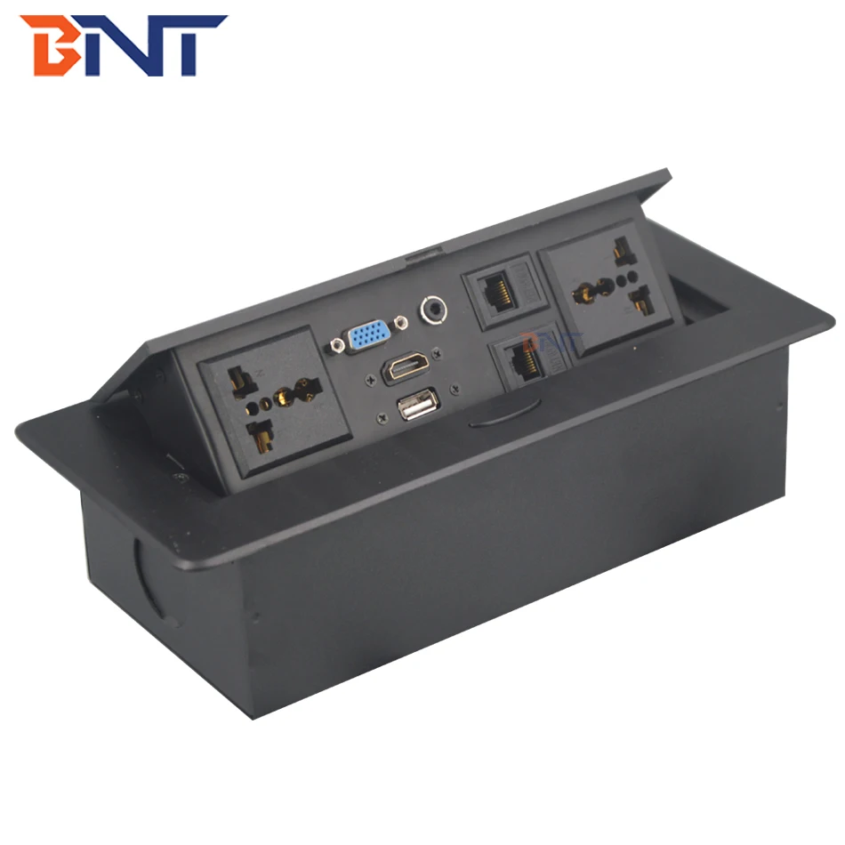 Recessed Office Meeting Table Pop up Desk Power Socket Outlet Zinc Alloy Tabletop Socket With Ce 30cm Wires USB Connector