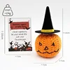 Orange Halloween card with wizard hat pumpkin