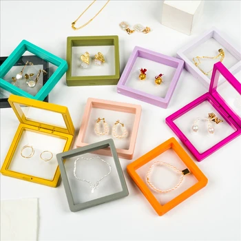Clear Pe Film Ring Necklace Earring Gift Storage Case Plastic 3D Floating Frame Jewelry Display Box Packaging
