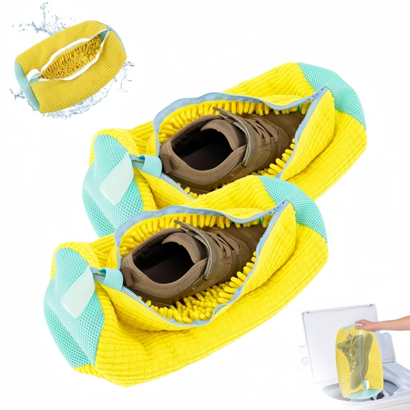 Durable Chenille Shoes Laundry Bag Sneakers Washing Bag with Zipper & Breathable Mesh for Washing Machine Use