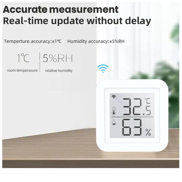WiFi Thermometre Hygrometre Interieur, Termometre Connecté WiFi Maison,  Moniteur Température Humidité Précise, avec Surveillance à Distance,  Commande
