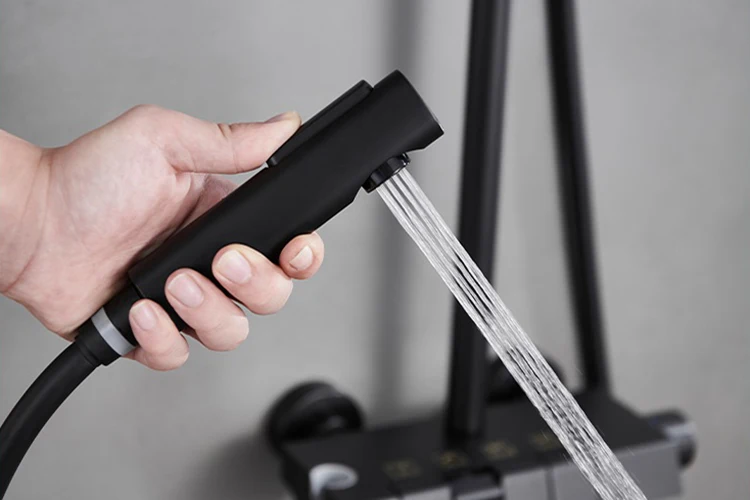 Juego de cabezal de ducha tipo lluvia con función de 4 vías de cobre con llave de piano para baño