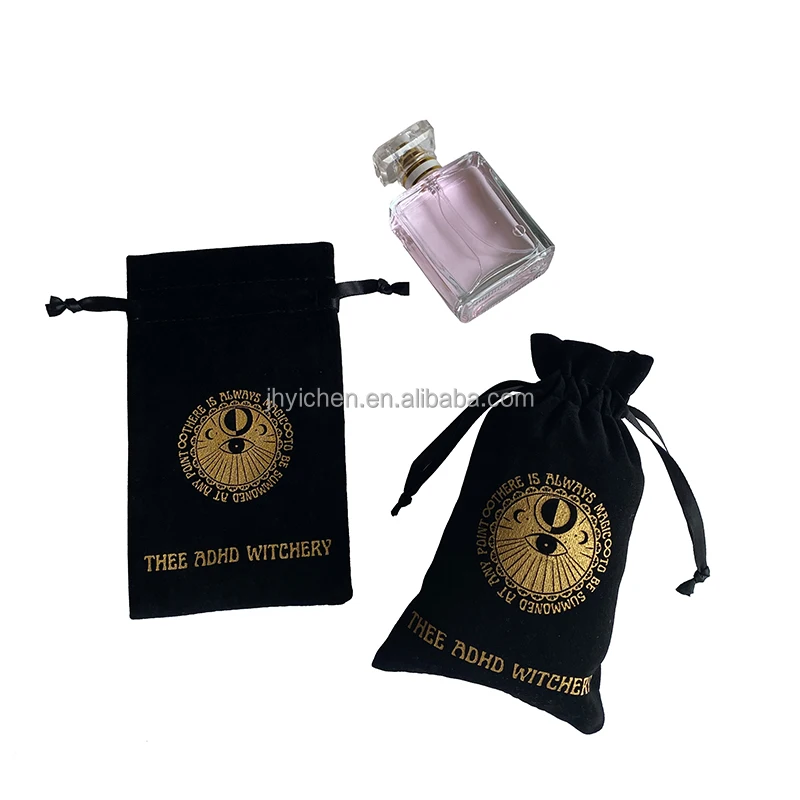 Custom Design Black Velvet Drawstring Perfume Bags