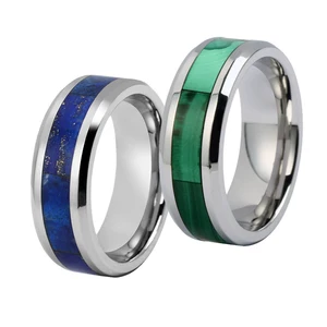 Tizti Men's Ring with Natural Lapis Gemstone Malachite Titanium Stainless Steel Tungsten Set in a Modern Stainless Steel Design