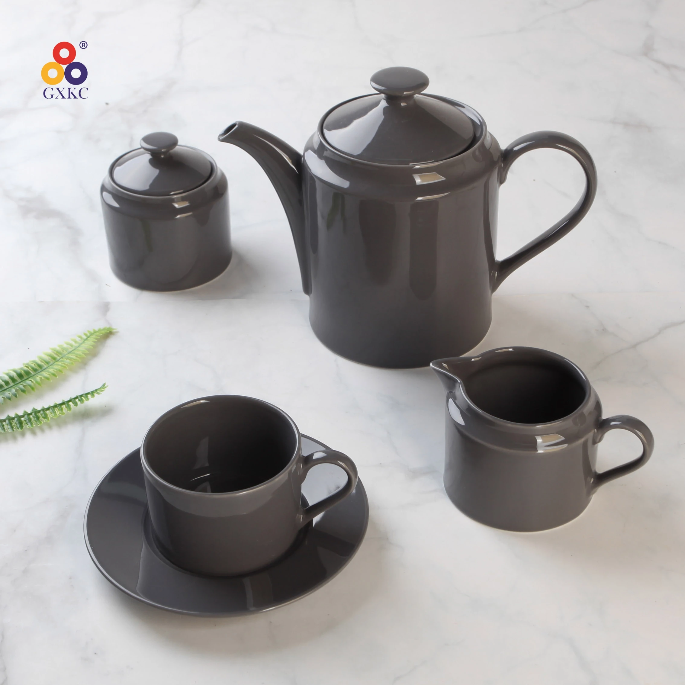 Modern Tea Cups And Saucer Set Grey Color Glaze China Porcelain Ceramic