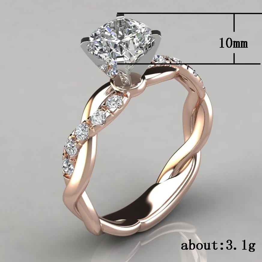 DARLING HER Wedding Ring for Women 4 Claws Classic 7Mm Multicolor Optional Cubic Zirconia Rose Gold Color Fashion Jewelry
