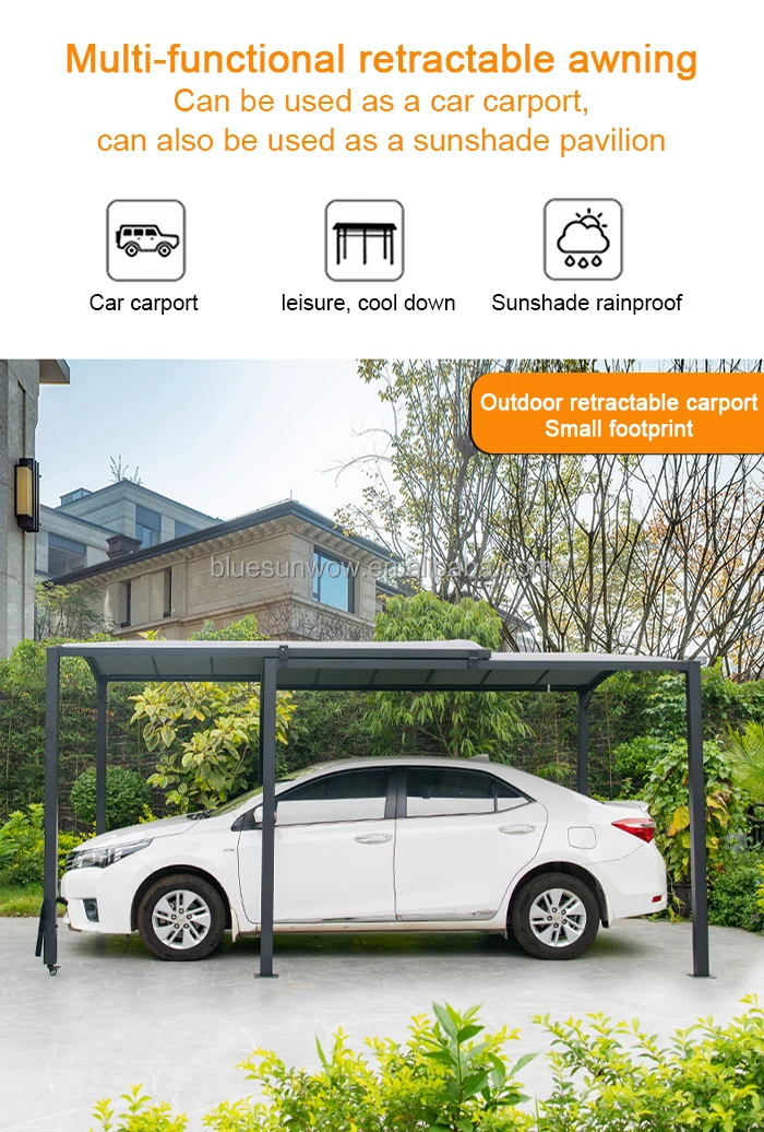 Outdoor Retractable Carport Portable Car Parking Shed Shade Rain Steel Parking Shed Design Car