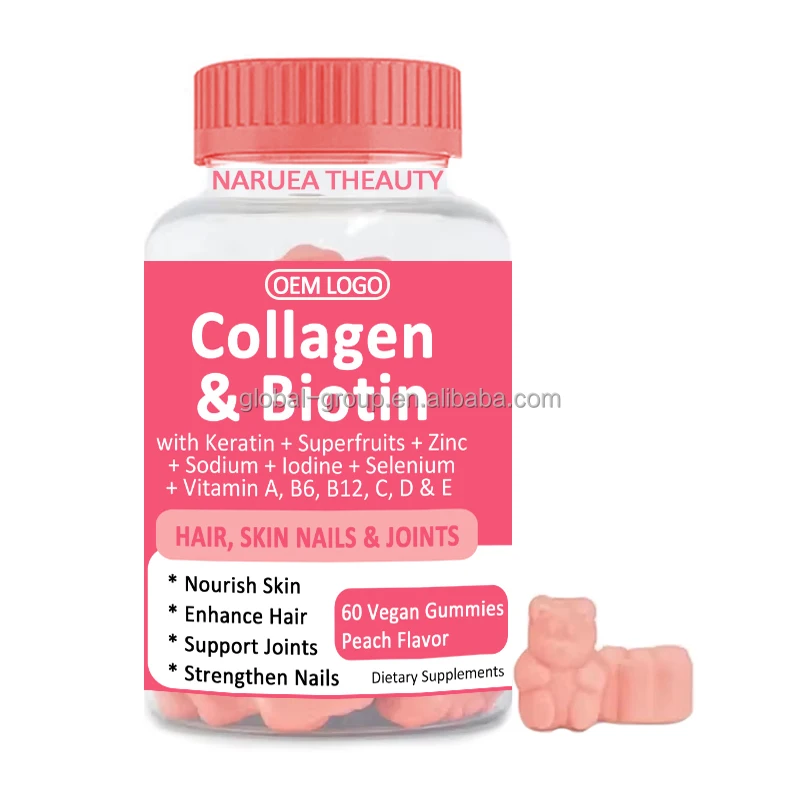 Biotin L-Glutathione Vitamin C Collagen Gummies Supplement With Hyaluronic  Acid for Skin Hair Nails Whitening