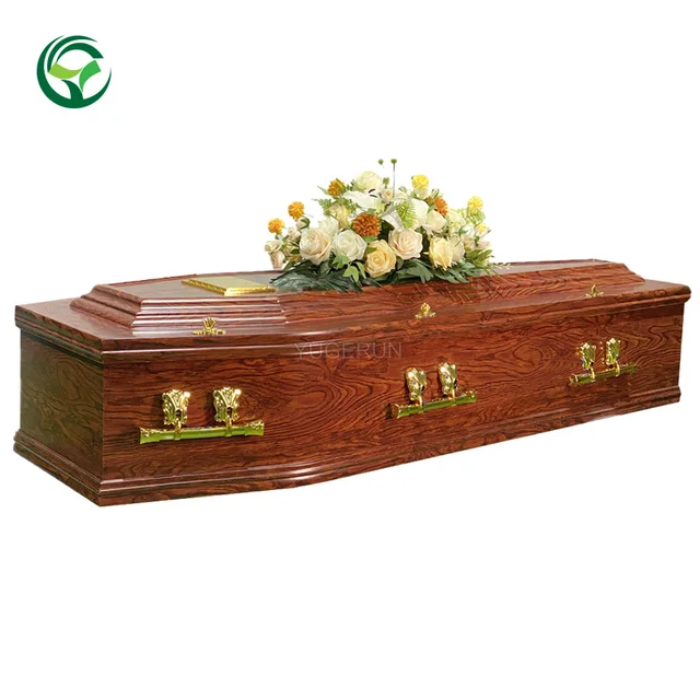 Good Quality Multi Size Solid Fir Wood European Style Funeral Coffin Paper Veneered Sandalwood Raised Lid Coffin Hot Sale in UK