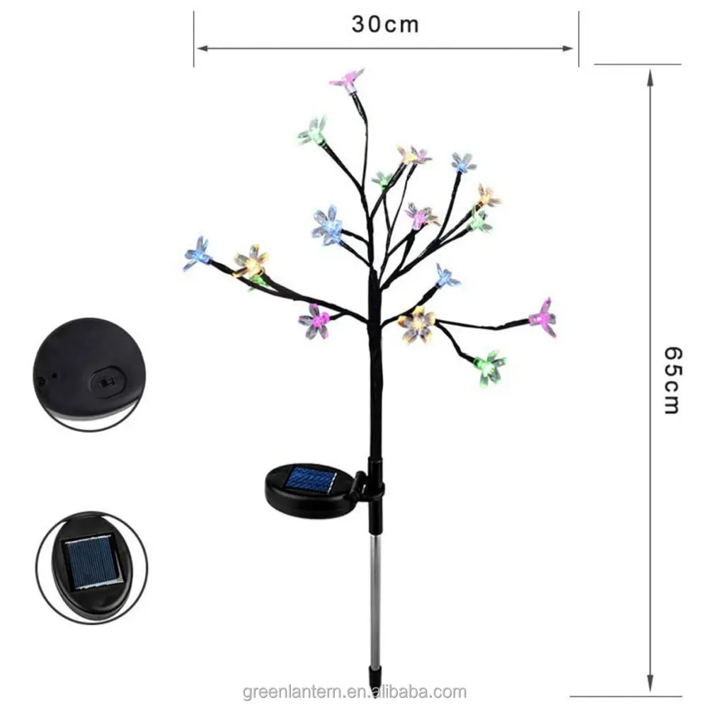 Solar Cherry Tree Branch Lights Outdoor Waterproof LED Ground Lawn Landscape Yard Fence Path Decoration Solar Led Garden Lamp