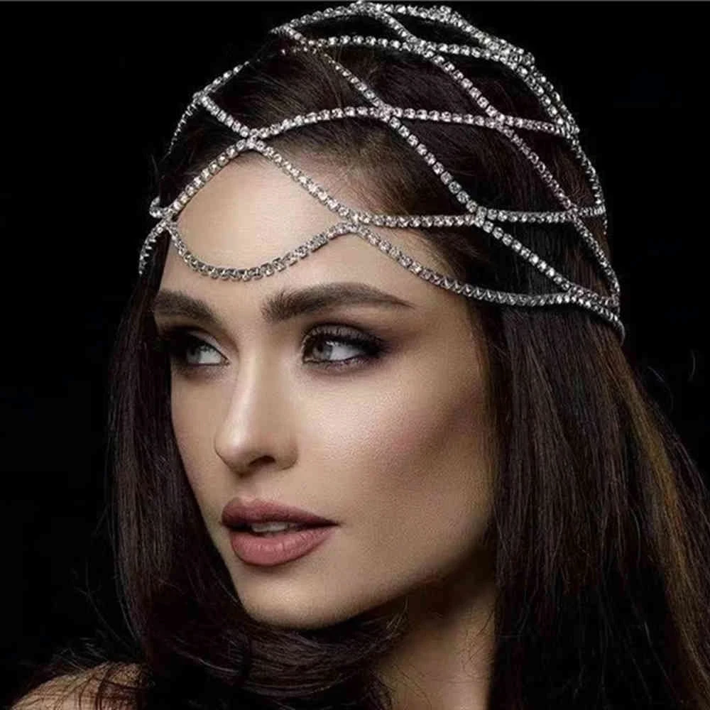 Silver Rhinestone Flapper Headpiece - Crystal Mesh Hair  display picture 1