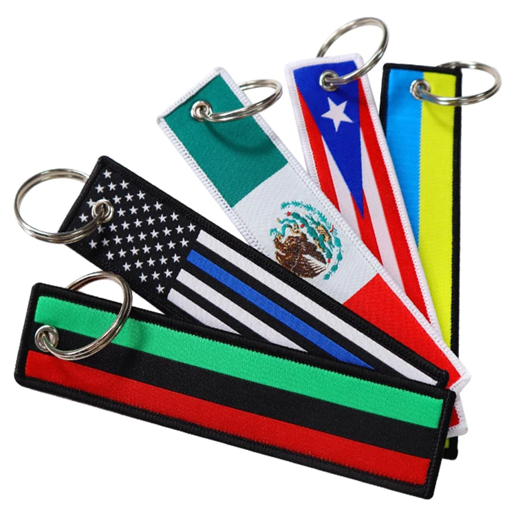 Cheap Fabric Before Flight Key Ring Tag Both Sided logo with Embroidery Keychain Custom
