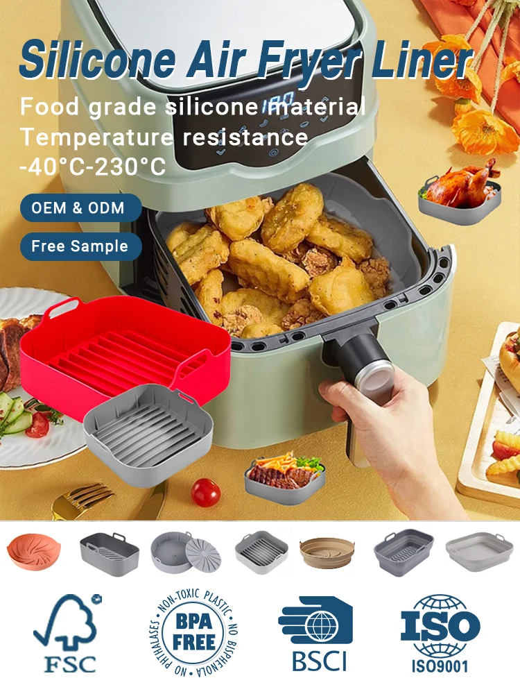 Square Air Fryer Silicone Liners 8.3 Inches Reusable Airfryer Silicone
