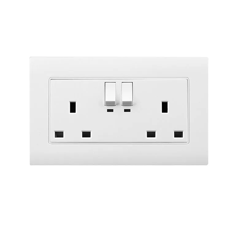 PC Material 13A 2Gang 3Pin 146mm With Neon Indicator Light Double UK BS Switch Socket