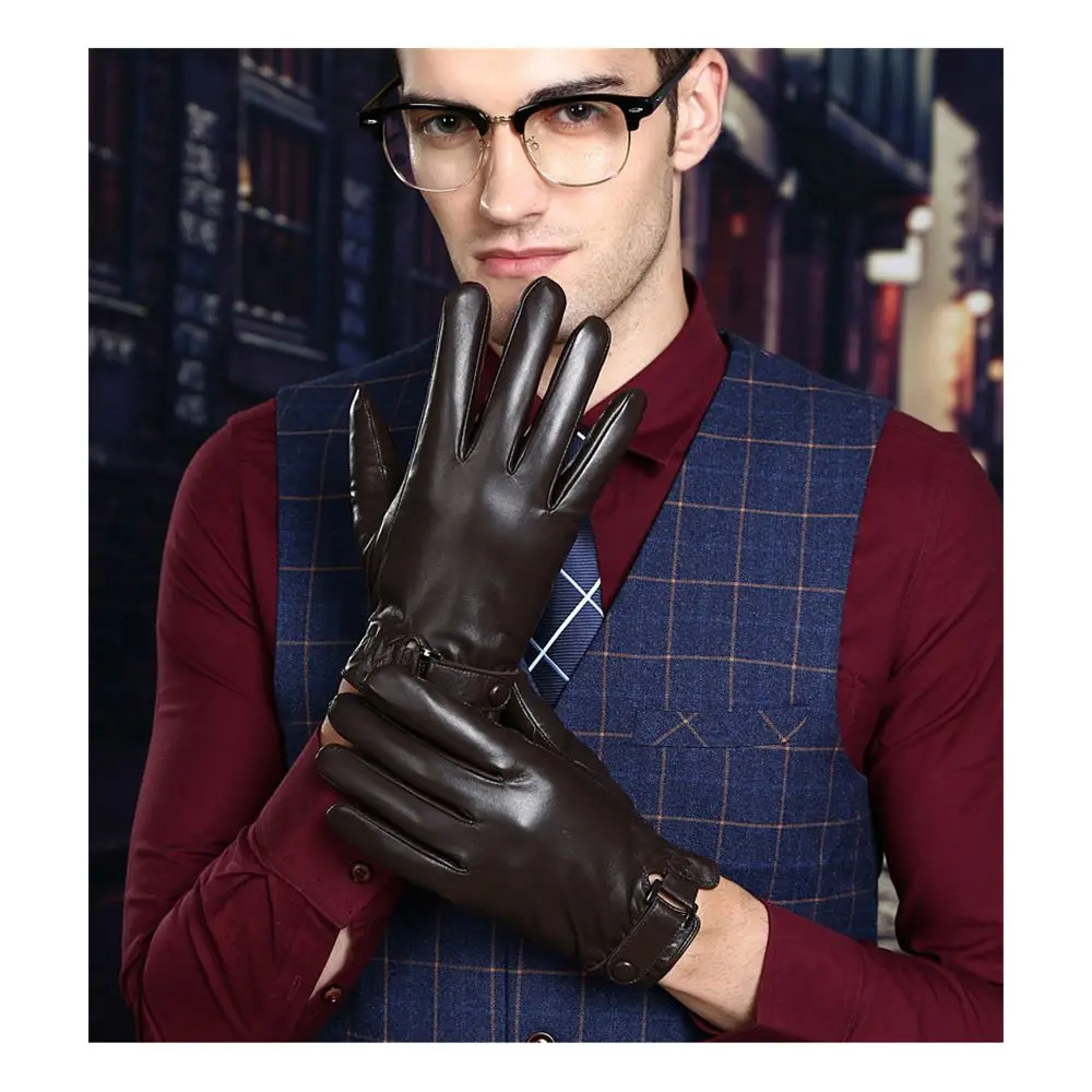 Driving Gloves for Outdoor Use Warm Touchscreen Texting Gloves with Cashmere Lining Winter Sheepskin Leather Gloves for Men 