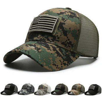 Custom Curved Brim Unisex Tactic Baseball Caps Mesh Trucker Hats with Woven Patch Camo Trucker Hat