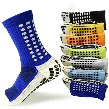 Wholesale High Quality Cotton Anti-Slip Soccer Socks Grippy Knitted Stockings for Men Non-Slip Football Sport Grip Crew Style