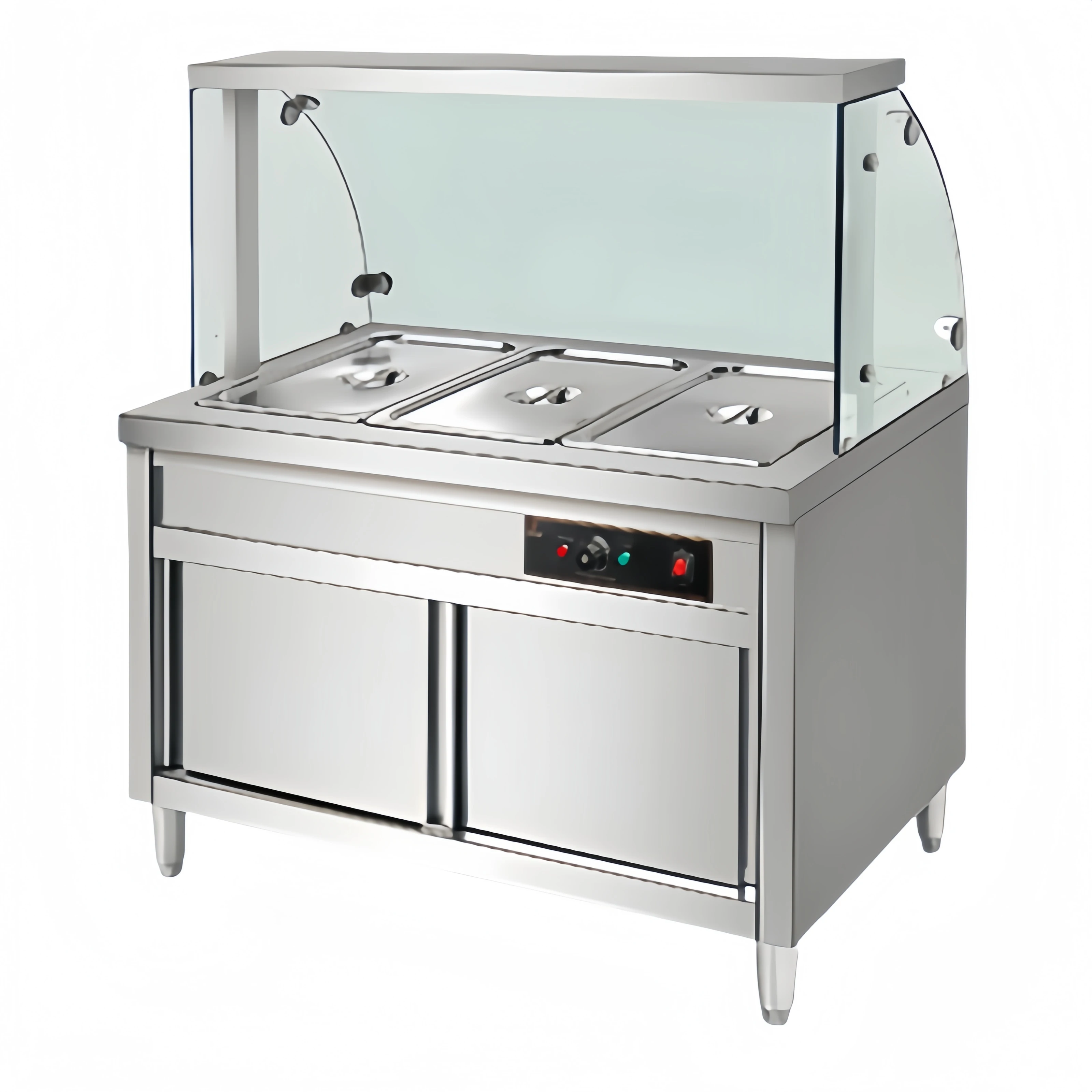 bain-marie de tipo armário com 3/4/5/6 recipientes e tampa de vidro