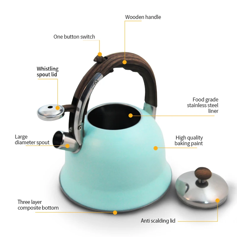 4L Stainless Steel Metal Tea Pot Tea Kettle For Family With Anti-Scalding  Handle