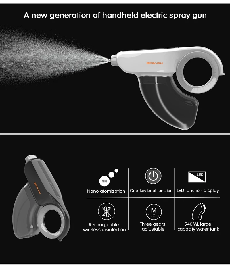 200ml Handheld Blue Light Nano Electric Spray Gun Atomizer Fogger Disinfection Sprayers Usb Rechargeable Wireless Spray Machine