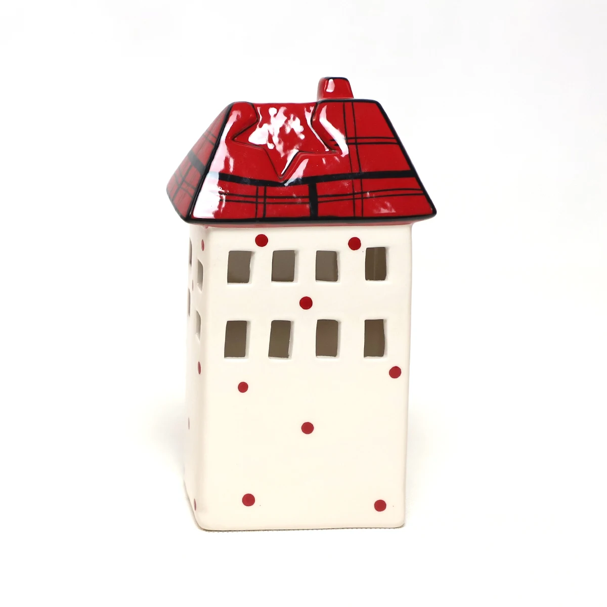 Red and white Ceramic House porcelain Flameless Tea Light Christmas Candle Holder for home table desk decoration