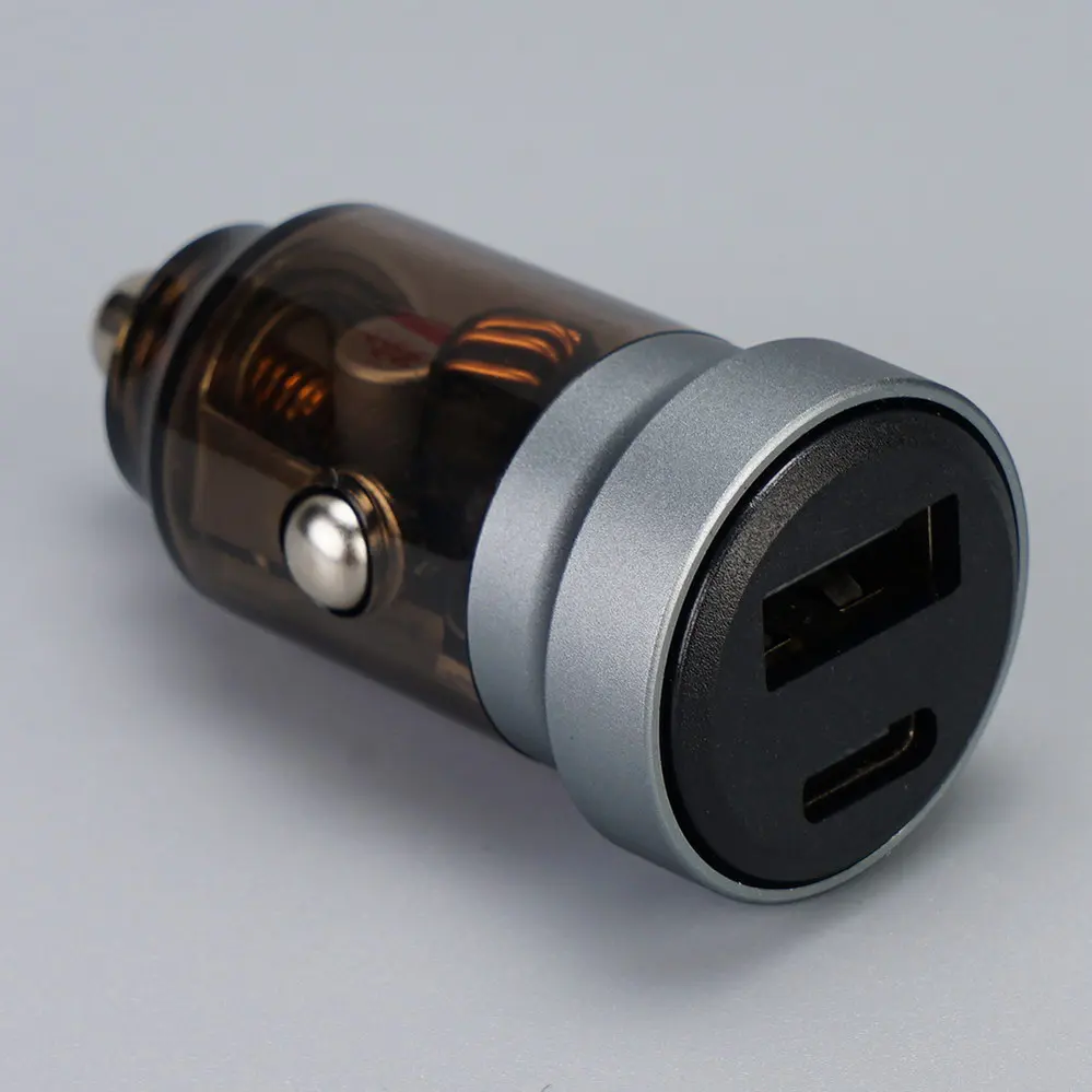  1 USB-A + 1 USB Type-C Transparent Brown Car charger DC12V-24V 3062