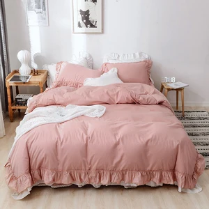 2022 New Arrival Breathable Home Textile Luxury 95gsm Prewashed Microfibre Ruffle Duvet Cover Sets Bedding