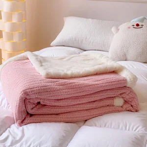 Wholesale Reversible Knitted Double Layer Throw  Fluffy  Flannel Faux Rabbit Fur Blanket for Sofa Couch