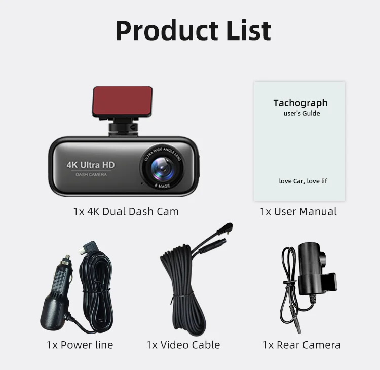 4K 2 Channel Dash Cam WiFi GPS Front /back 2160P+1080P Two-Way Car Camera Night Emergency Lock Park for Competitively Priced factory