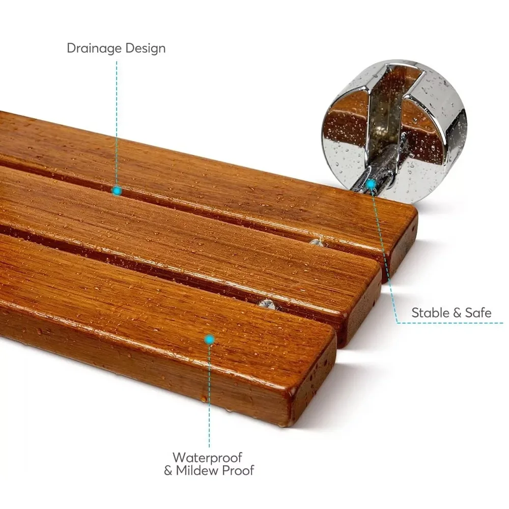 product wholesale premium bathroom 20 inch teak folding shower seat bench wall mounted-9