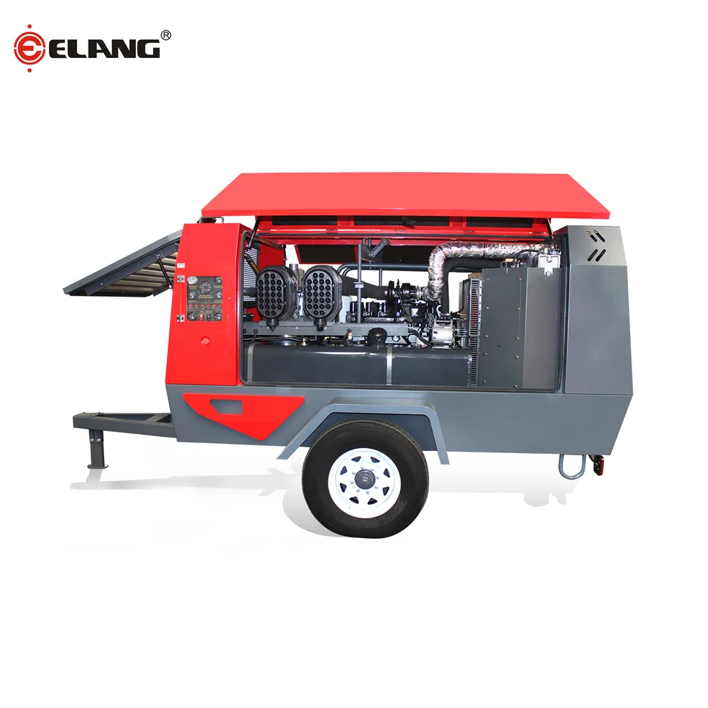 185cfm Diesel Engine Two Wheels Towable Portable Screw Air Compressor for Digging