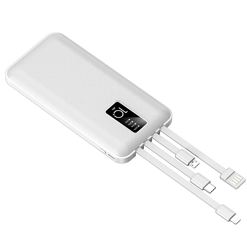 Samples With Free Shipping OEM Factory Portable Multi Funcional PowerBank 10000mAh Built 4 in 1 Cable Power Bank
