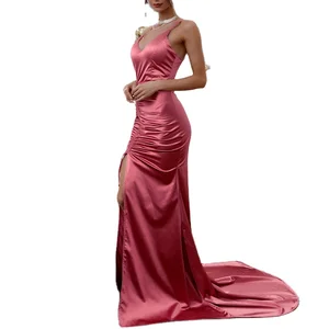 Spring Elegant Backless Pleated Long Halter Dress Banquet Evening Women Dress