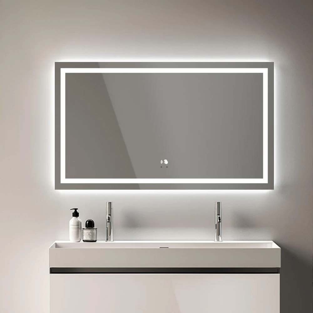 Factory Price Rectangle Illuminated Led Wall Mounted Smart Lighting Defogger Waterproof Intelligent Led Mirror for Bathroom