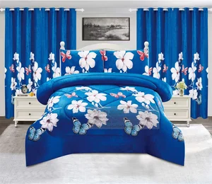 New Style Borrego 5 Pcs Bedding Set with Curtains Flannel Fleece Sherpa King Cal King Size Cotton Duvet Set for Winter