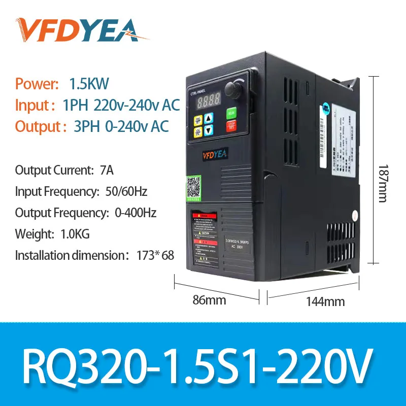 Three Phase 1.5kw 2hp Vfd Variable Frequency Inverter 220v Invert ...